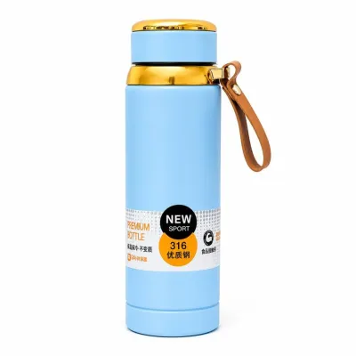 316 Stainless Steel Water Bottle - Pink and Gold – standing upright on a kitchen counter