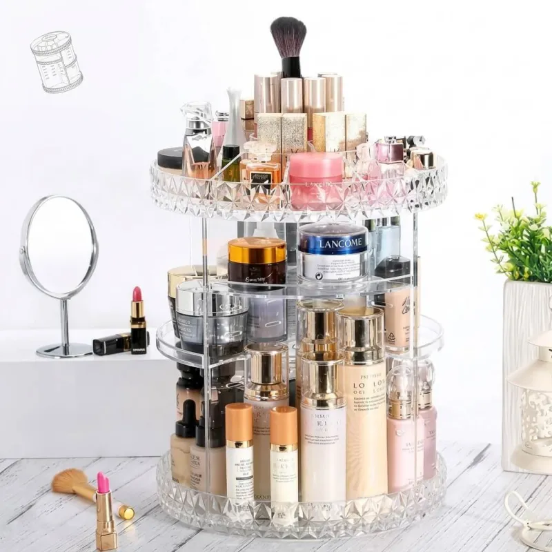 360 Rotating Makeup Organizer Acrylic Storage Stand – 360 degree rotating cosmetic holder
