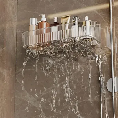 Acrylic Wall Mounted Bathroom Shelf - Clear Adhesive Rack – floating shower organizer rack