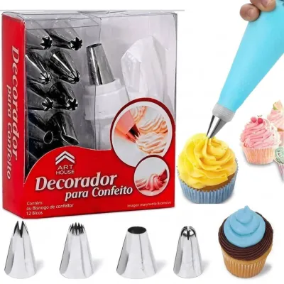 Cake Decorating Set with 12 Stainless Steel Nozzles and Piping Bag