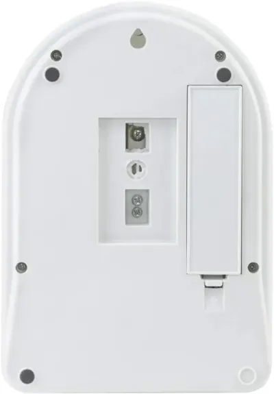 Underside view of the white Digital Kitchen Scale SF-400 showing its closed battery compartment and rubber feet.
