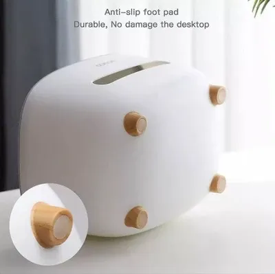 Underside view of the Ecoco Tissue Box highlighting its four wooden anti-slip foot pads.