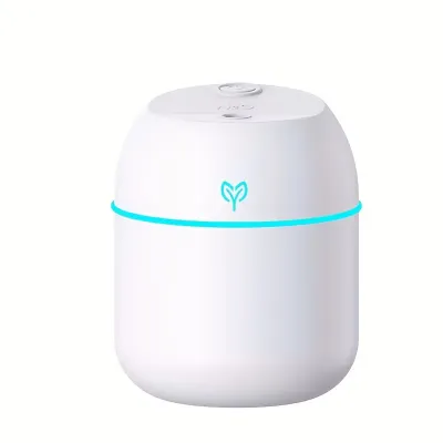 White Egg Humidifier featuring a blue illuminated ring light and leaf logo on a plain white background