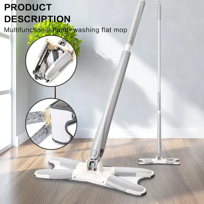 Flat Microfiber Squeeze Mop With Long Handle – side view