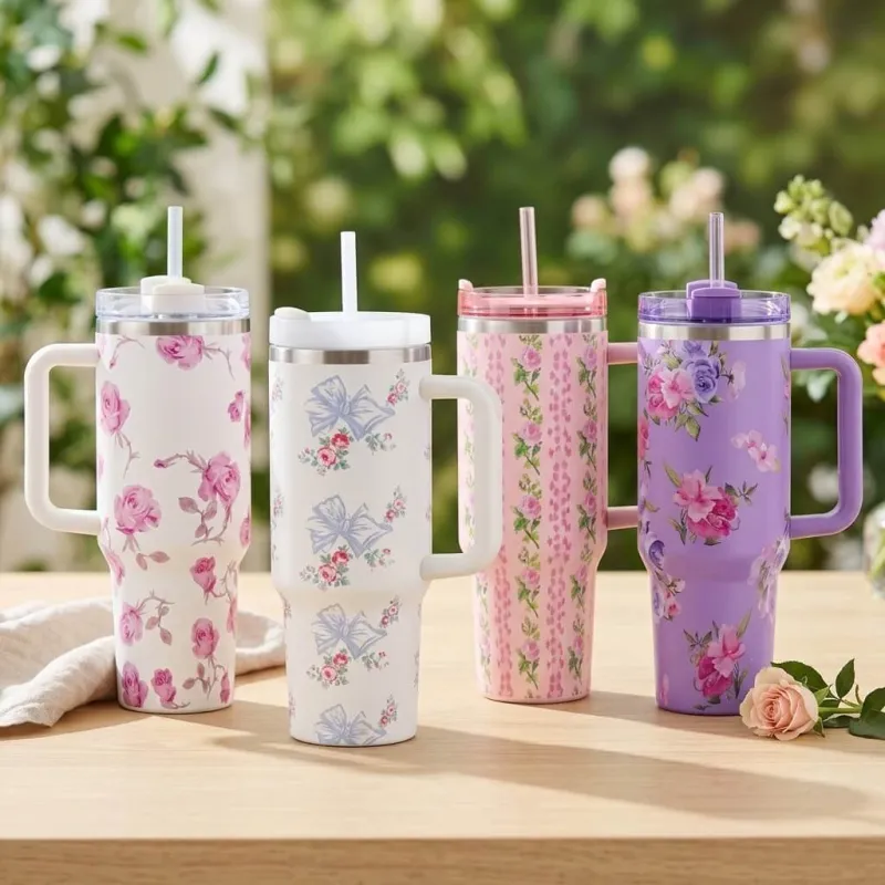 Florence Printed Tumbler 1200ml - Floral Travel Mug – floral travel mug with handle