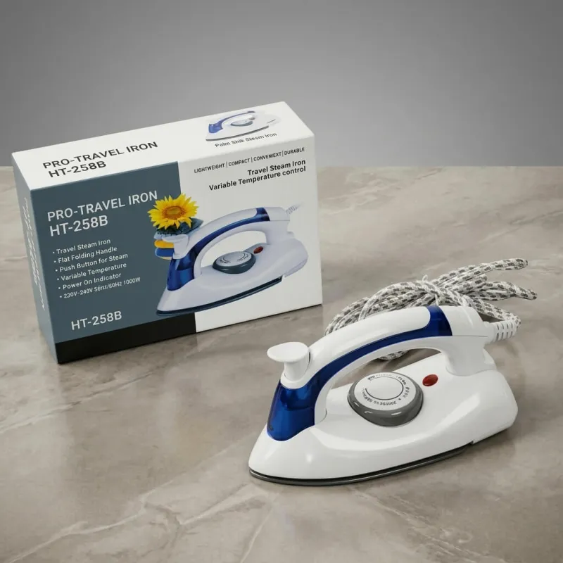 Folding Travel Iron – side view
