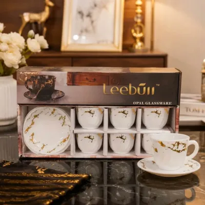 Leebun 38 Pcs Dinner Set White Gold Marble Opal Glassware – opal glassware tableware