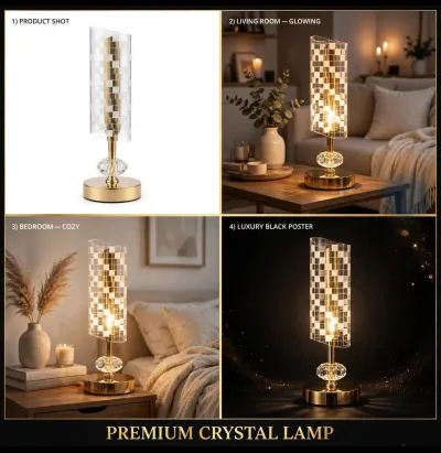 Luxury Crystal Table Lamp – Give your home a royal look with warm, soft lighting. – side view