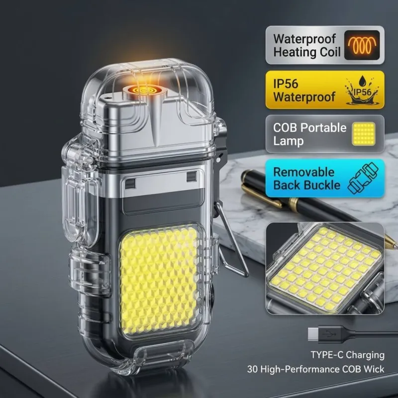 Rechargeable COB Lighter with Torch – front view