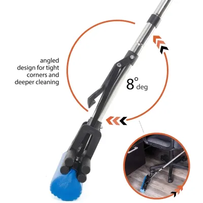 Side angle view of auto water absorb foamic sponge mop with squeezing roller showing the 8 degree angled head design.