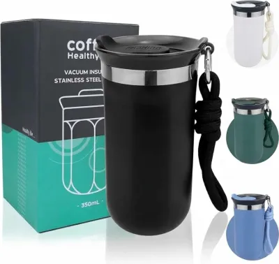 Vacuum Insulated Coffee Mug 350ml with Rope