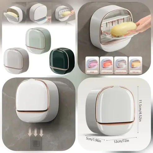 Wall Mounted Soap Box with Flip Cover & Drain Tray – soap box mounted on tiled wall